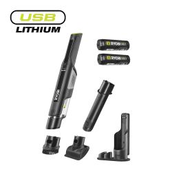 RYOBI 4V USB LITHIUM CORDLESS HAND VACUUM KIT WITH CHARGING BASE STATION, 2 X 2.0 AH BATTERY [RHV44-220G]