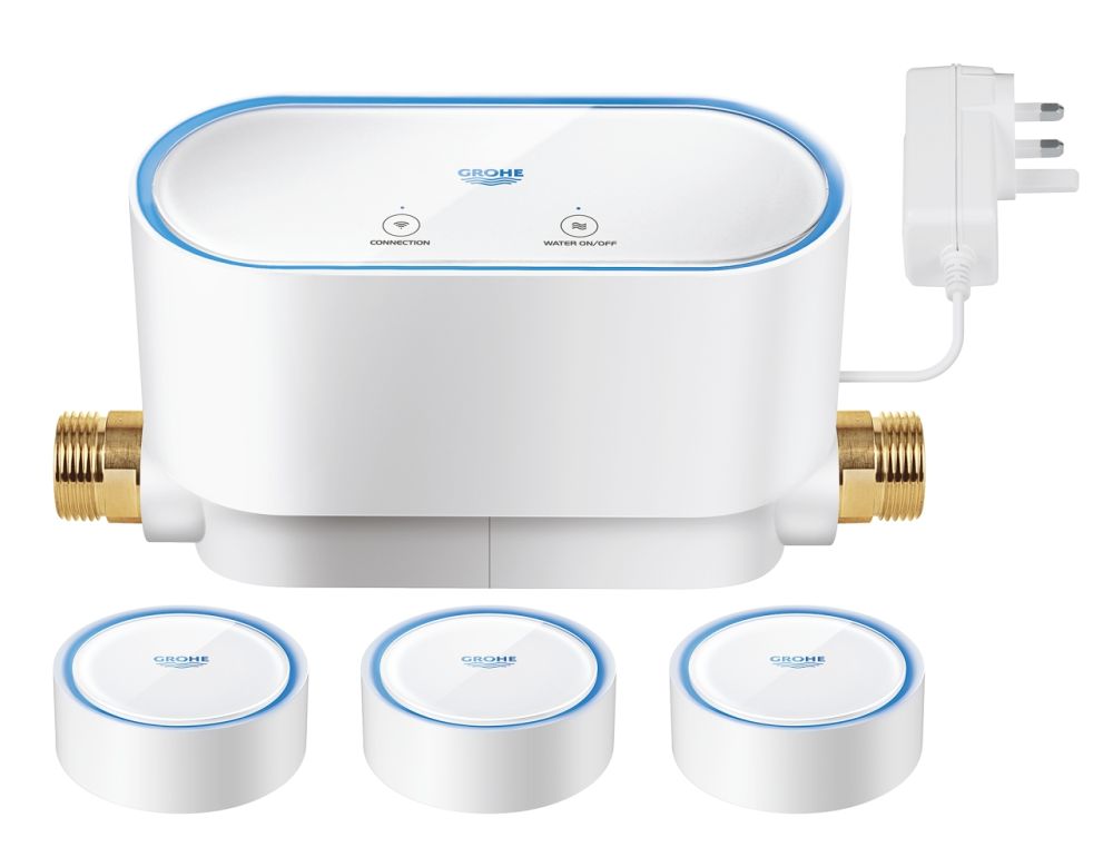 GROHE SENSE KIT: 1 GROHE SENSE GUARD SMART WATER CONTROLLER, 3 GROHE SENSE SMART WATER SENSOR, WHITE