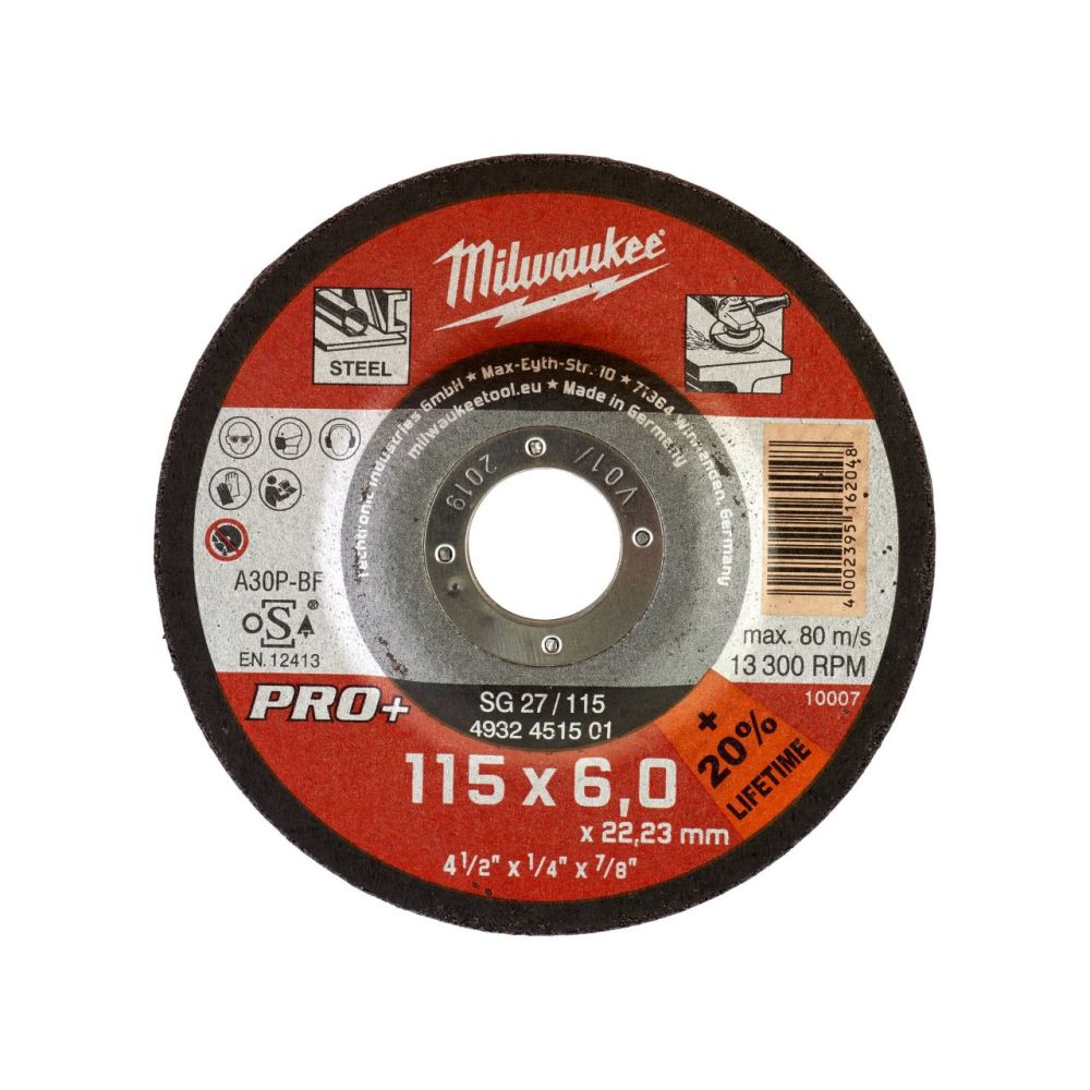 MILWAUKEE METAL GRINDING DISC DEPRESSED 115X6MM PRO+