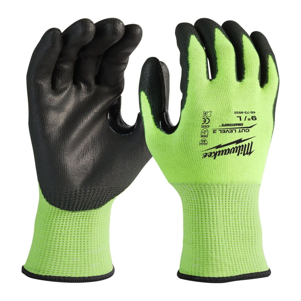 MILWAUKEE DIPPED GLOVES HI-VIS CUT LEVEL 3/C | LARGE | 9