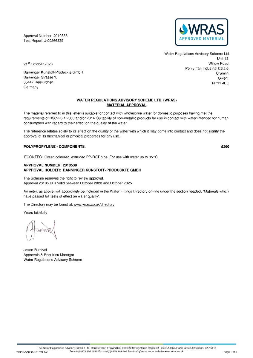 WRAS Certificate